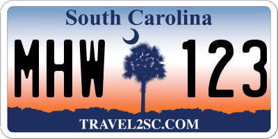 SC license plate MHW123