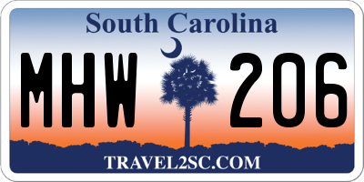 SC license plate MHW206
