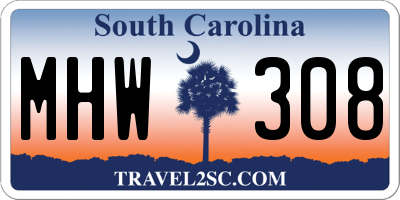 SC license plate MHW308