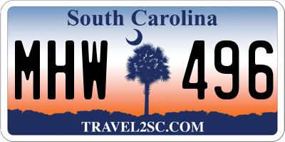 SC license plate MHW496