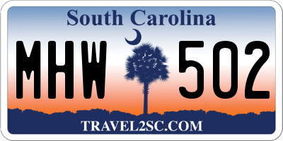 SC license plate MHW502