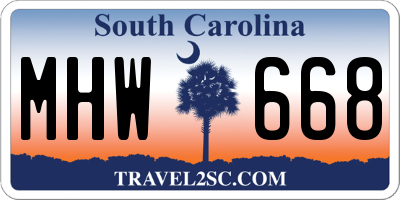 SC license plate MHW668