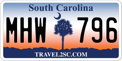 SC license plate MHW796