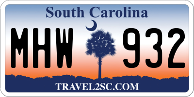 SC license plate MHW932