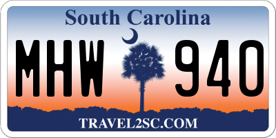 SC license plate MHW940