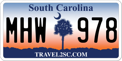 SC license plate MHW978