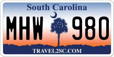 SC license plate MHW980
