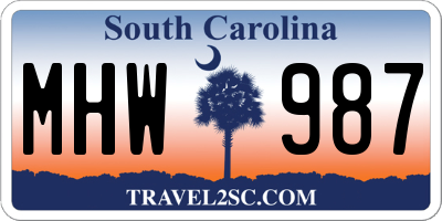 SC license plate MHW987