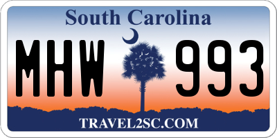 SC license plate MHW993