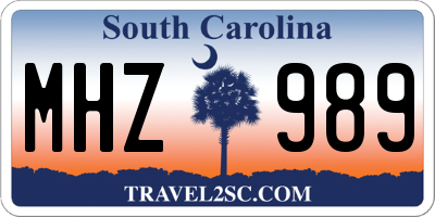SC license plate MHZ989