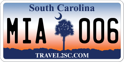 SC license plate MIA006