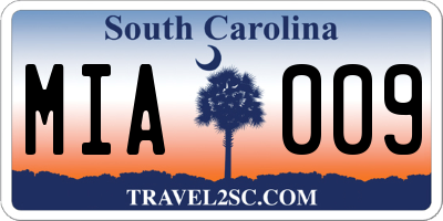 SC license plate MIA009
