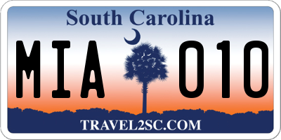 SC license plate MIA010