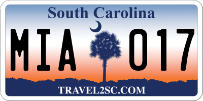 SC license plate MIA017