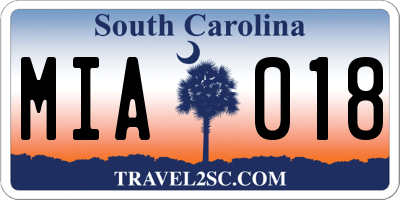 SC license plate MIA018