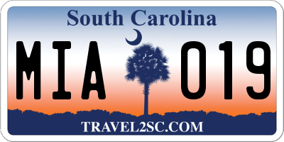 SC license plate MIA019