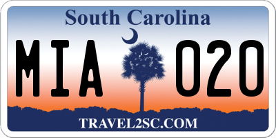 SC license plate MIA020