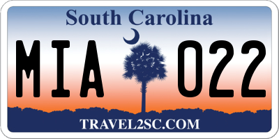 SC license plate MIA022