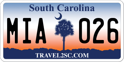SC license plate MIA026