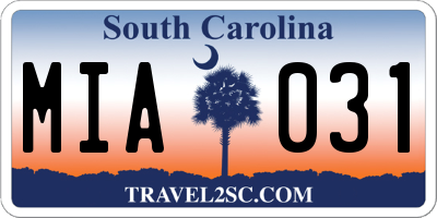 SC license plate MIA031