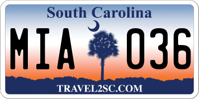SC license plate MIA036