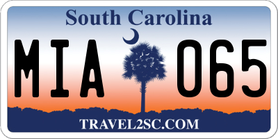 SC license plate MIA065