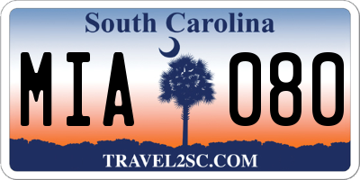 SC license plate MIA080