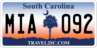 SC license plate MIA092