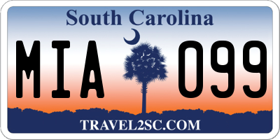 SC license plate MIA099