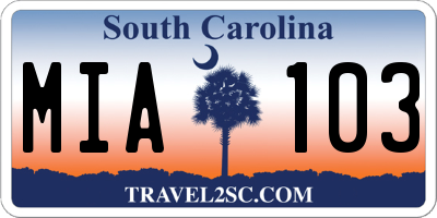 SC license plate MIA103