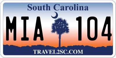 SC license plate MIA104