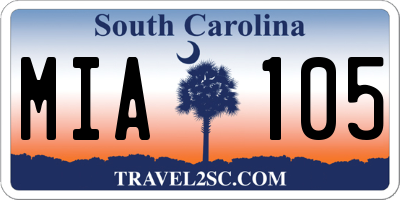 SC license plate MIA105