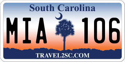 SC license plate MIA106