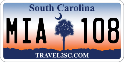 SC license plate MIA108