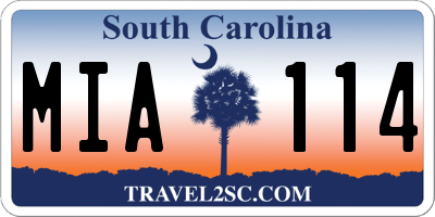 SC license plate MIA114