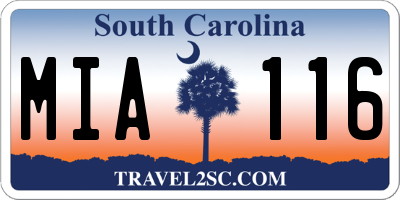 SC license plate MIA116