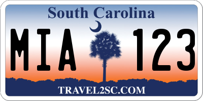 SC license plate MIA123