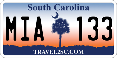 SC license plate MIA133