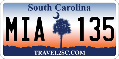 SC license plate MIA135
