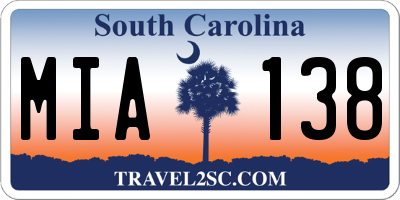 SC license plate MIA138