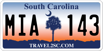 SC license plate MIA143