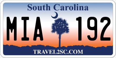 SC license plate MIA192