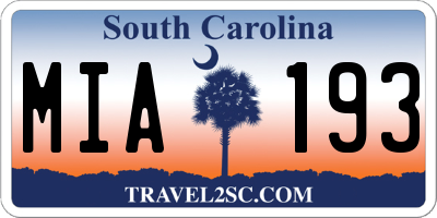 SC license plate MIA193