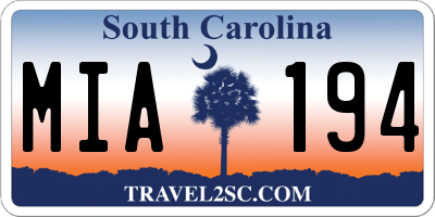 SC license plate MIA194