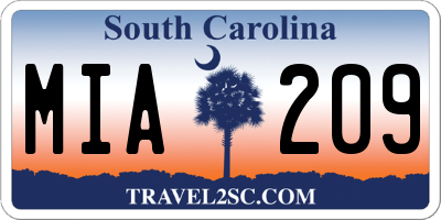 SC license plate MIA209