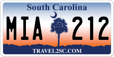 SC license plate MIA212