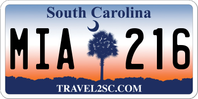 SC license plate MIA216
