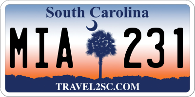 SC license plate MIA231