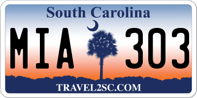 SC license plate MIA303