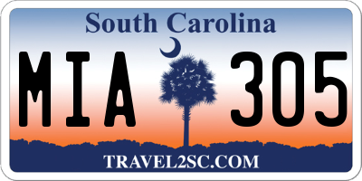 SC license plate MIA305